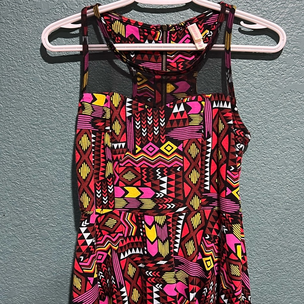 S Xhilaration Colorful Fun Aztec Skater Skirt Tank Top Mesh Zip Up Dress